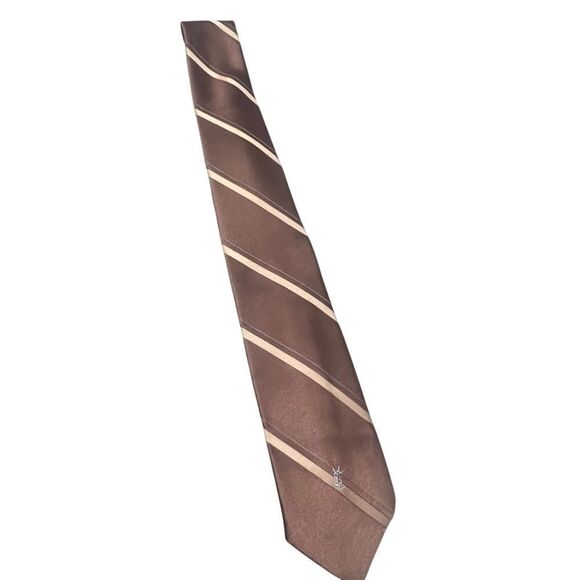 Yves Saint Laurent Vintage YSL Logo Monogram Brown Stripe Necktie Tie mens - Picture 2 of 4